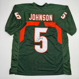 Autographed/Signed Andre Johnson Miami Green College Football Jersey JSA COA