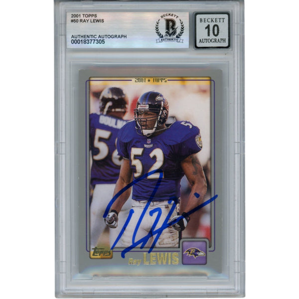 Ray Lewis Autographed/Signed 2001 Topps #50 Trading Card Beckett 52936