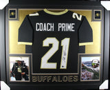 Deion Sanders Autographed/Signed Pro Style Framed Black XL Jersey BAS 40145