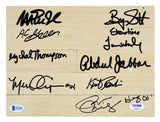 Showtime Lakers (9) Magic, Kareem +7 Signed 8x10 Forum Floorboard PSA & BAS 1