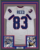 FRAMED Autographed/Signed ANDRE REED 35x39 Buffalo White Jersey JSA COA
