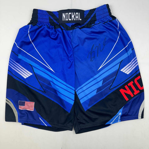 Autographed/Signed Bo Nickal Blue UFC MMA Trunks Shorts Beckett BAS COA