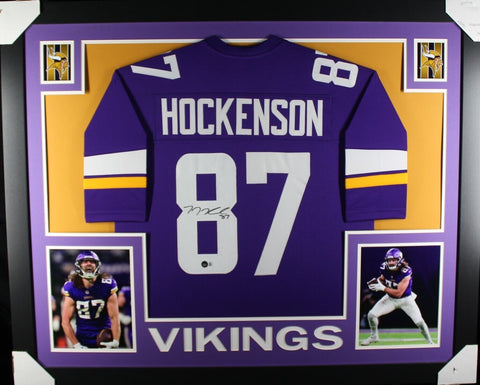 TJ HOCKENSON (Vikings purple SKYLINE) Signed Autographed Framed Jersey Beckett