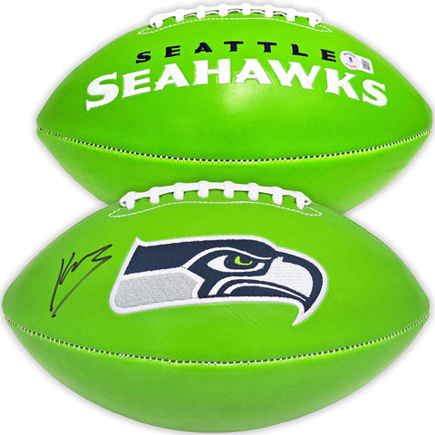 KENNETH WALKER III AUTOGRAPHED SEAHAWKS GREEN LOGO FOOTBALL BECKETT WITNESS