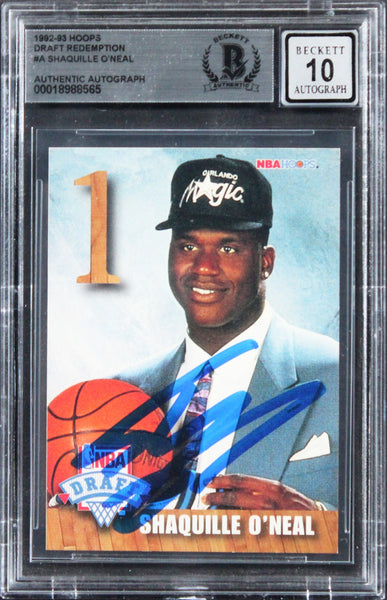 Shaquille O'Neal Signed 1992 Hoops Draft Redemption #A RC Card Auto 10! BAS Slab