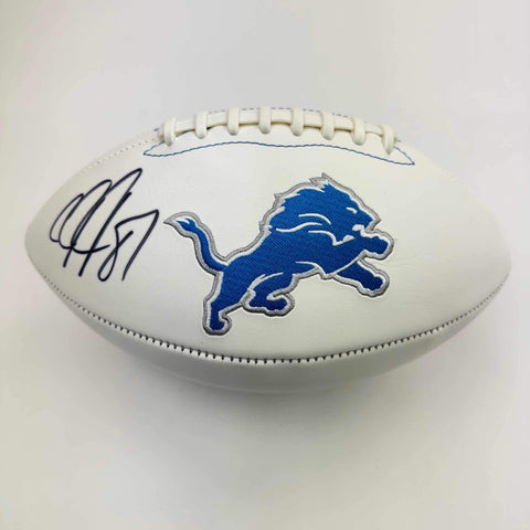 Autographed/Signed Calvin Johnson Detroit Lions FS Logo Football Beckett BAS COA