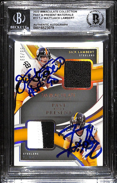 TJ Watt Jack Lambert Signed Pittsburgh Steelers 22 Immaculate Card Beckett 43109