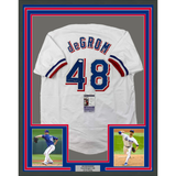 Framed Autographed/Signed Jacob DeGrom 33x42 Texas White Jersey JSA COA