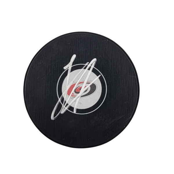 Logan Stankoven Autographed Carolina Hurricanes Logo Hockey Puck Beckett