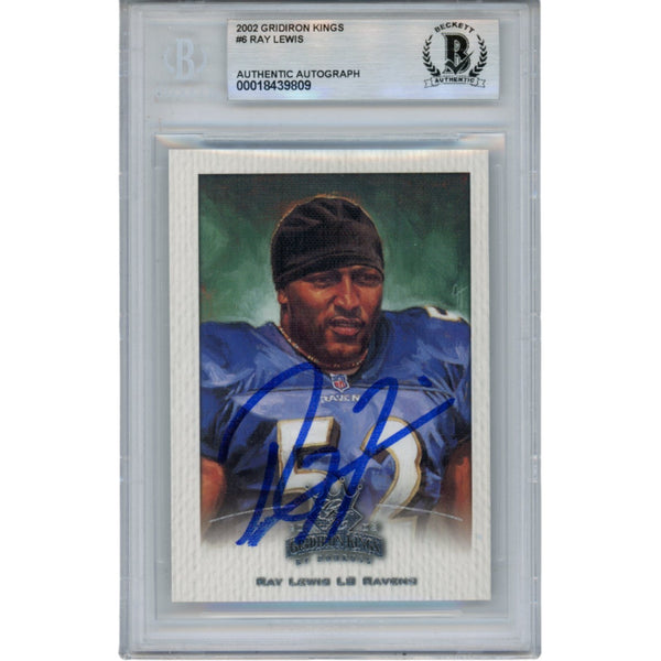 Ray Lewis Autographed 2002 Donruss GridIron Kings #6 Trading Card Beckett 53456