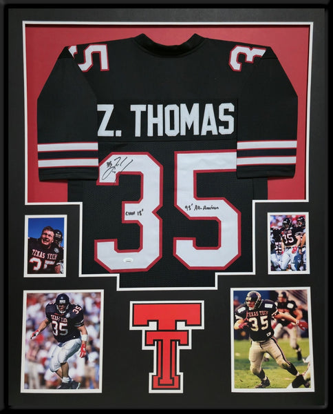 FRAMED TEXAS TECH RED RAIDERS ZACH THOMAS AUTOGRAPHED INSCRIBED JERSEY JSA