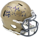 RUDY RUETTIGER AUTOGRAPHED NOTRE DAME MINI HELMET PLAY SKETCH BECKETT 244039