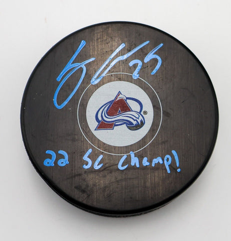 Logan O'Connor Signed Colorado Avs Hockey Puck Inscribed 22 SC Champ! LSM COA