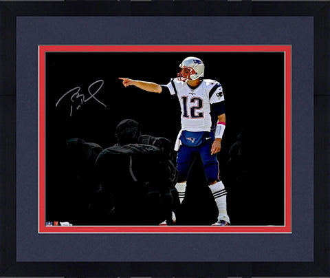Framed Tom Brady New England Patriots Signed 16x20 Pointing Spotlight Photo