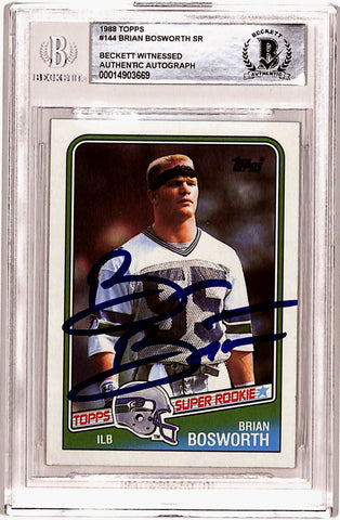 Brian Bosworth Autographed 1988 Topps #144 Rookie Card Beckett Slab 40738
