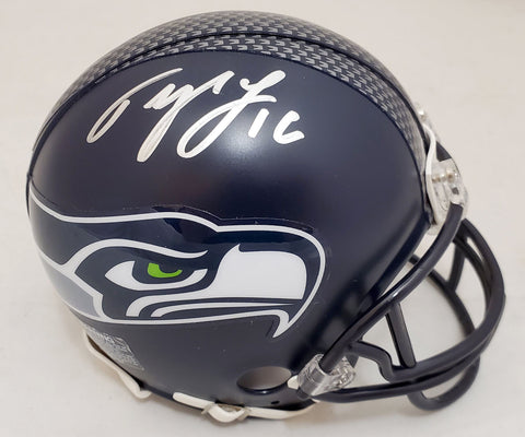 TYLER LOCKETT AUTOGRAPHED SIGNED SEAHAWKS MINI HELMET IN SILVER MCS HOLO 182258