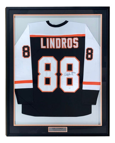 Eric Lindros Philadelphia Signed Framed Black Hockey Jersey HOF 16 JSA ITP