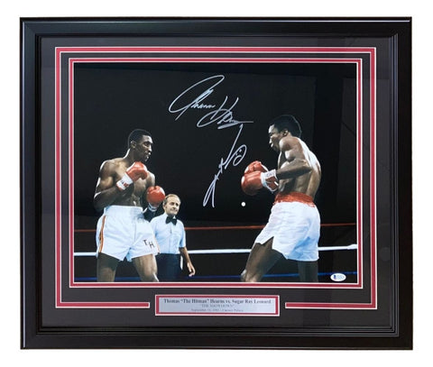 Sugar Ray Leonard Thomas Hearns Signed Framed 16x20 Boxing Photo BAS
