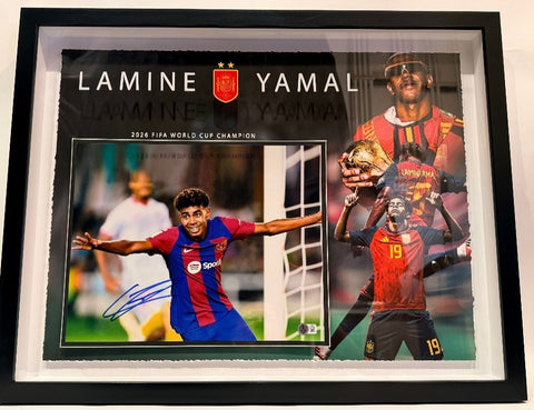 Lamine Yamal Autographed 16x20 Framed Photo Collage -- FC Barcelona | BAS COA