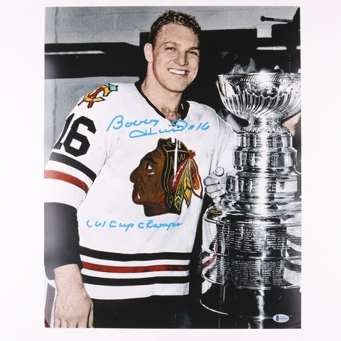 Bobby Hull Signed Blackhawks 16x20 Photo Inscribed "'61 Cup Champs" Beckett COA