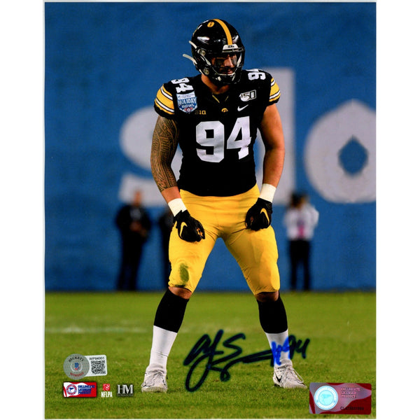 AJ Epenesa Autographed/Signed Iowa Hawkeyes 8x10 Photo Beckett Witness 50260