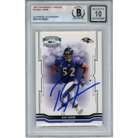 Ray Lewis Autographed 2005 Donruss Throwback #13 Trading Card Beckett 52988