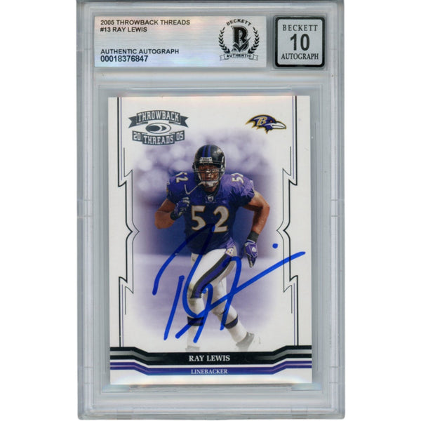 Ray Lewis Autographed 2005 Donruss Throwback #13 Trading Card Beckett 52988
