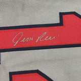 FRAMED Autographed/Signed JIM RICE 35x39 Boston Grey Jersey JSA COA