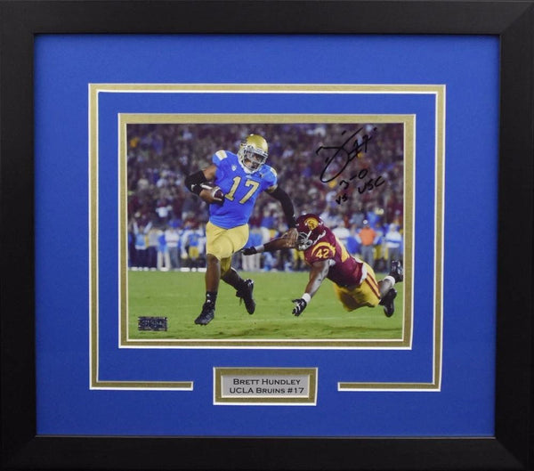 BRETT HUNDLEY AUTOGRAPHED UCLA BRUINS 8x10 FRAMED PHOTO W/ 3-0 VS USC