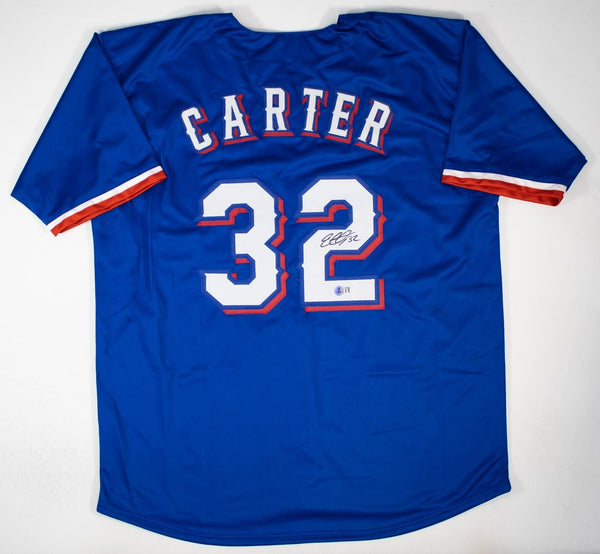 Evan Carter Signed Texas Rangers Jersey (Beckett) 2023 World Champion Outfielder