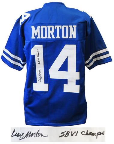 Craig Morton Signed Blue Custom Football Jersey w/SB VI Champs - SCHWARTZ COA