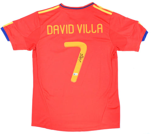 David Villa Autographed Spain Home Soccer Jersey #7 - Beckett W Hologram *L