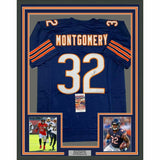 FRAMED Autographed/Signed DAVID MONTGOMERY 33x42 Chicago Blue Jersey JSA COA