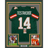 FRAMED Autographed/Signed VINNY TESTAVERDE 33x42 Miami Green Jersey JSA COA Auto