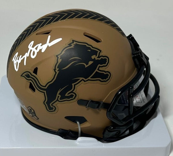 Lions BARRY SANDERS Signed Riddell 2023 SALUTE Speed Mini Helmet AUTO - JSA