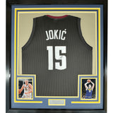 Framed Signed Nikola Jokic 35x39 Denver Black 5280 Jersey JSA COA