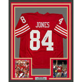 Framed Autographed/Signed Brent Jones 35x39 SF Red Jersey Beckett COA