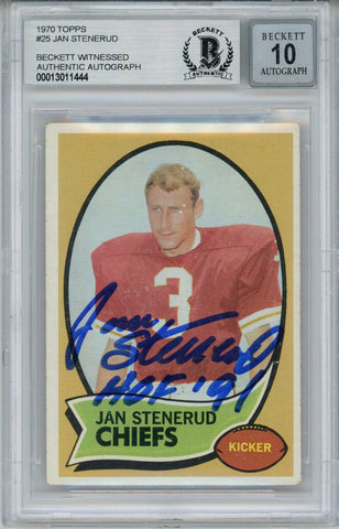 Jan Stenerud Autographed 1970 Topps #25 Rookie Card HOF BAS 10 Slab 33086