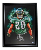 Brian Dawkins HOF Autographed/Inscr 23x29 Canvas Photo Eagles Framed PSA/DNA 639