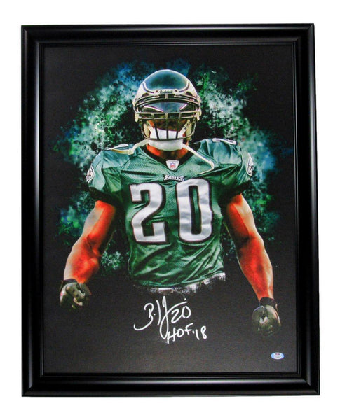 Brian Dawkins HOF Autographed/Inscr 23x29 Canvas Photo Eagles Framed PSA/DNA 639