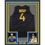 Framed Autographed Moses Moody 35x39 Golden State Black Jersey Beckett BAS COA