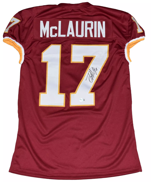 TERRY McLAURIN SIGNED WASHINGTON REDSKINS COMMANDERS #17 GAME CUT JERSEY BECKETT