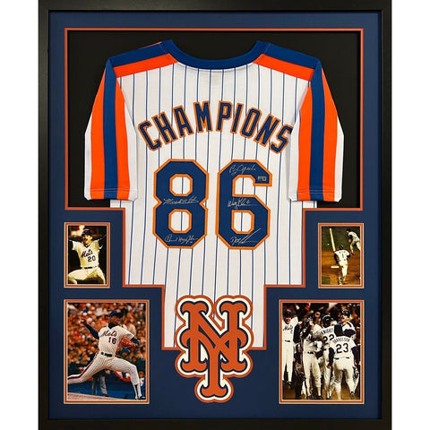 1986 Mets Autographed Signed Framed World Series Jersey STEINER