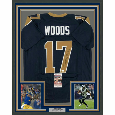 FRAMED Autographed/Signed ROBERT WOODS 33x42 LA Dark Blue Jersey JSA COA Auto