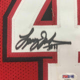 FRAMED Autographed/Signed LARRY JOHNSON 33x42 UNLV Red Jersey PSA/DNA COA Auto