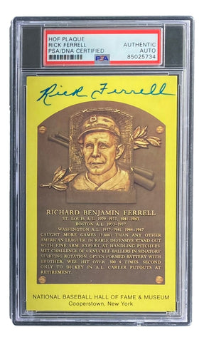 Rick Ferrell Signed 4x6 Boston Red Sox HOF Plaque Card PSA 85025734