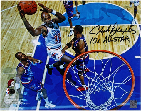 Clyde Drexler Trailblazers Signed 11x14 1994 NBA All-Star Dunk Photo w/10x Insc