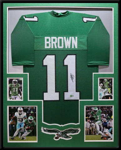 FRAMED PHILADELPHIA EAGLES AJ BROWN AUTOGRAPHED SIGNED JERSEY BECKETT HOLO
