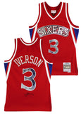 76ers Allen Iverson Signed Red 75th Ann. M&N 1996-97 HWC Swingman Jersey BAS Wit