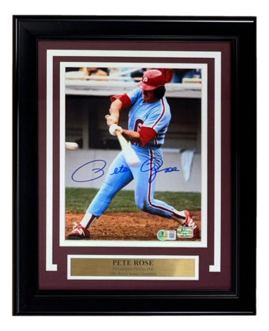 Pete Rose Signed Framed 8x10 Philadelphia Phillies Photo BAS